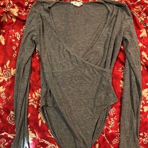 Grey V Neck Body Suit